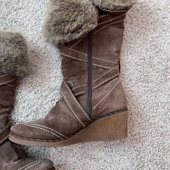 Don Diego Suede Faux Fur Buckle Wedge Snow Winter Boots size 8.5 / 39 Tan - Picture 12 of 14